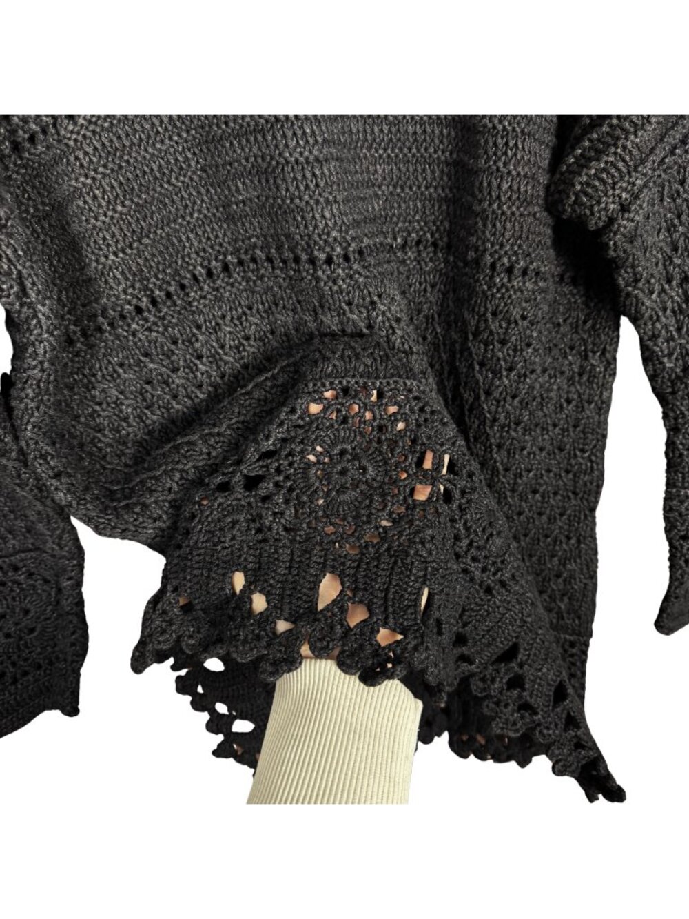 Vintage 90s Black Crochet Knit Top, Tunic, Festival Western Grunge - Picture 3 of 7